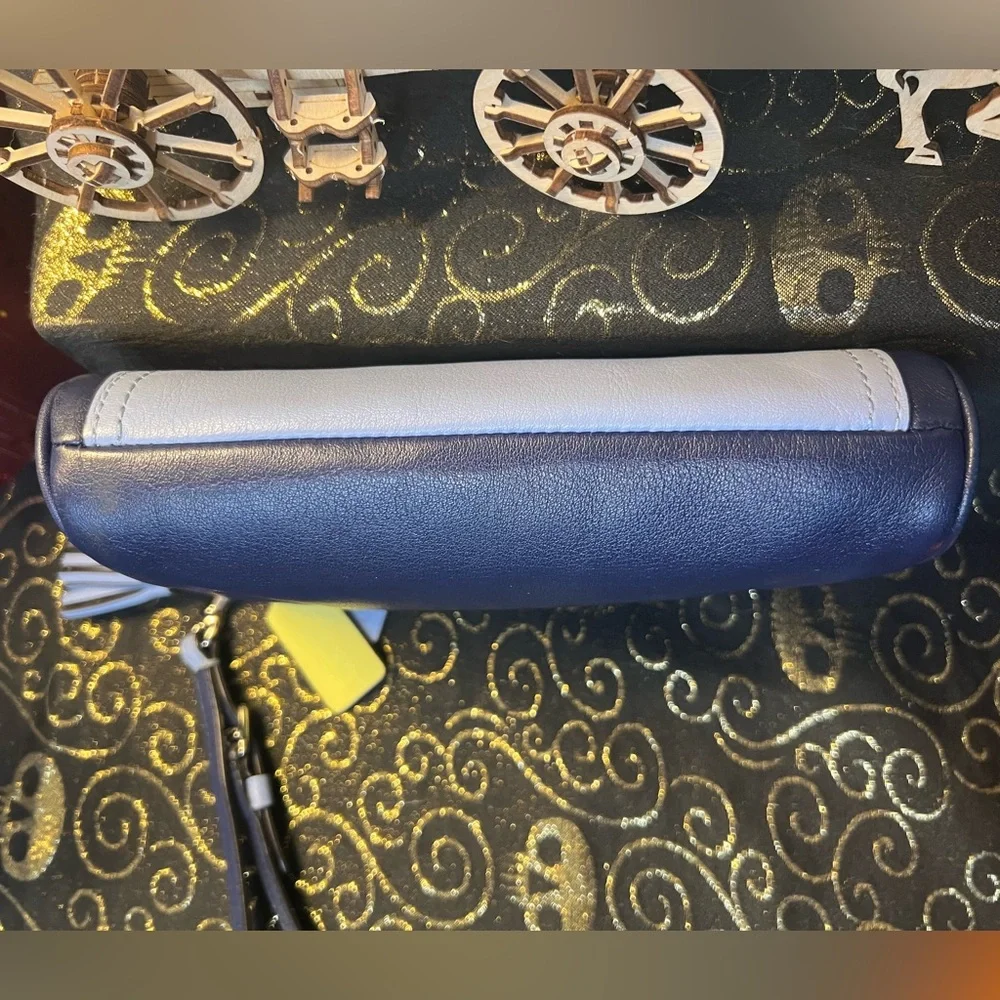 Coach Navy and Light Blue Leather Wristlet with Yellow Accent